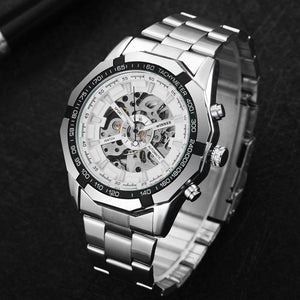 Winner Brand Men Full Stainless Steel Watch Men Skeleton Auto Mechanical Watch Self-Wind Male Dress Clock Relogio Masculino