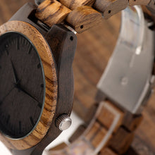 The 'Master' - Round Vintage Zebra Wood Case Watch With Ebony Bamboo Wood Face