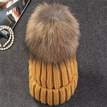 Xthree mink and fox fur ball cap pom poms winter hat for women girl 's hat knitted  beanies cap brand new thick female cap