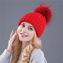 Xthree mink and fox fur ball cap pom poms winter hat for women girl 's hat knitted  beanies cap brand new thick female cap