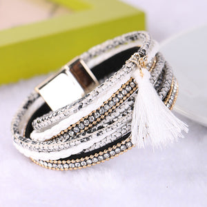 Braided Multilayer Rhinestone Leather Bracelet