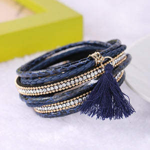 Braided Multilayer Rhinestone Leather Bracelet