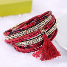 Braided Multilayer Rhinestone Leather Bracelet