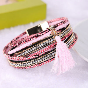 Braided Multilayer Rhinestone Leather Bracelet