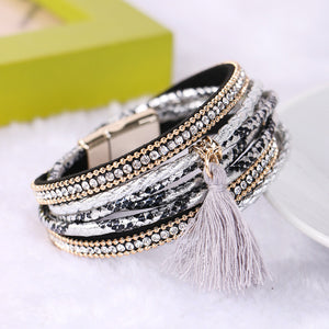 Braided Multilayer Rhinestone Leather Bracelet