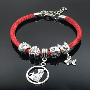 New 2017 Cute Cat Eat Fish Love Heart Paw Bead Rope Bracelet