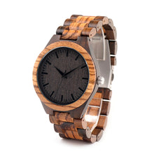 The 'Master' - Round Vintage Zebra Wood Case Watch With Ebony Bamboo Wood Face