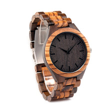 The 'Master' - Round Vintage Zebra Wood Case Watch With Ebony Bamboo Wood Face