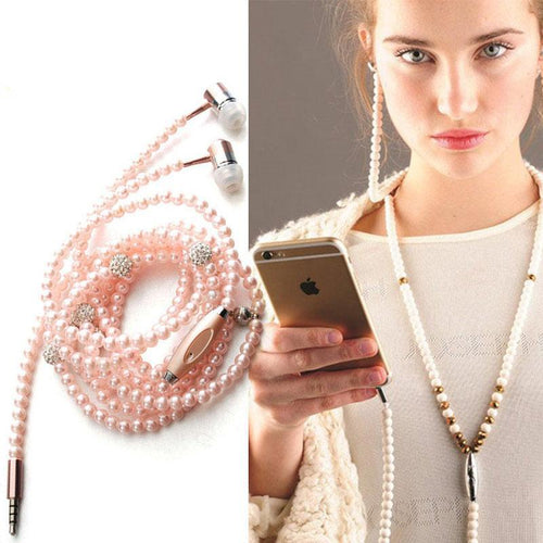 Pearl Necklace Earphones With Microphone