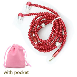 Pearl Necklace Earphones With Microphone