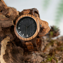 The 'Master' - Round Vintage Zebra Wood Case Watch With Ebony Bamboo Wood Face