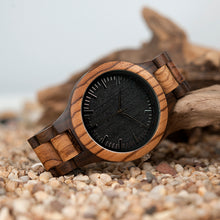 The 'Master' - Round Vintage Zebra Wood Case Watch With Ebony Bamboo Wood Face