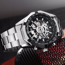 Winner Brand Men Full Stainless Steel Watch Men Skeleton Auto Mechanical Watch Self-Wind Male Dress Clock Relogio Masculino