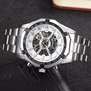 Winner Brand Men Full Stainless Steel Watch Men Skeleton Auto Mechanical Watch Self-Wind Male Dress Clock Relogio Masculino